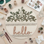 DIY Hello Front Door Sign | Paint Your Own Door Hanger | 15 Round Wooden Door Sign | DIY Porch Decor | Laser Cut Birch Sign