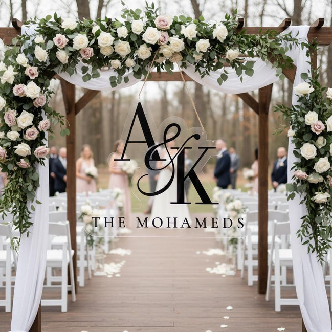 Personalized Acrylic Wedding Sign with 3D Initials | Custom Last Name/Initials Sign | Modern Clear Acrylic Wedding Decor | Engagement Gift