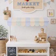 Personalized Kids Market Sign | Wooden Playroom Market Decor | Laser Cut Birch & Acrylic | Toy Kitchen Wall Sign | Farmers Market Play Sign