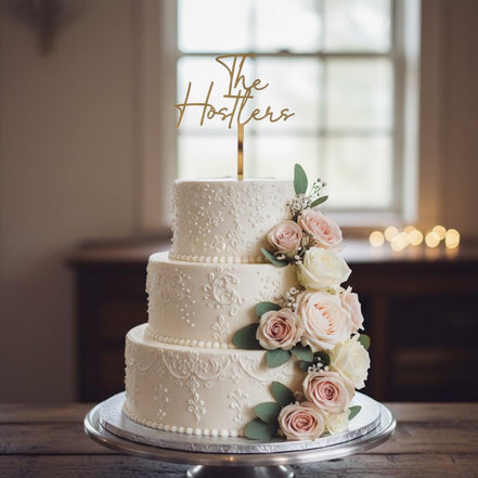 Personalized Wedding Cake Topper | Custom Last Name Cake Topper | Acrylic Cake Topper | Gold Silver White Black