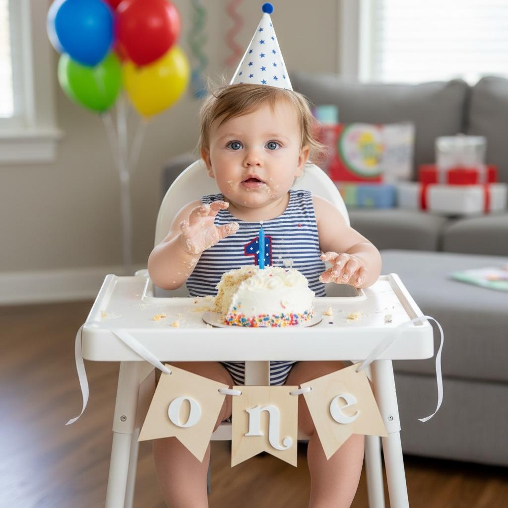 First Birthday ONE Banner  Wooden High Chair Banner  1st Birthday Cake Smash Decor  Birch Wood Baby Birthday Photo Prop