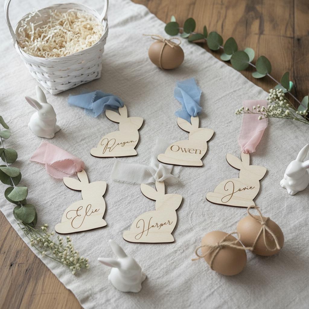 Personalized Easter Bunny Basket Tag | Custom Easter Basket Name Tag | Wooden Bunny Name Tag | Easter Basket Name Tag | Laser Cut Birch East