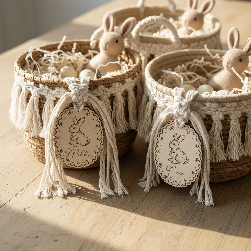 Personalized Easter Basket Tag | Scalloped Bunny Easter Tag | Custom Easter Basket Name Tag | Wooden Easter Basket Tag | Laser Cut Bunny Tag