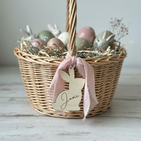 Personalized Easter Bunny Basket Tag | Custom Easter Basket Name Tag | Wooden Bunny Name Tag | Easter Basket Name Tag | Laser Cut Birch East
