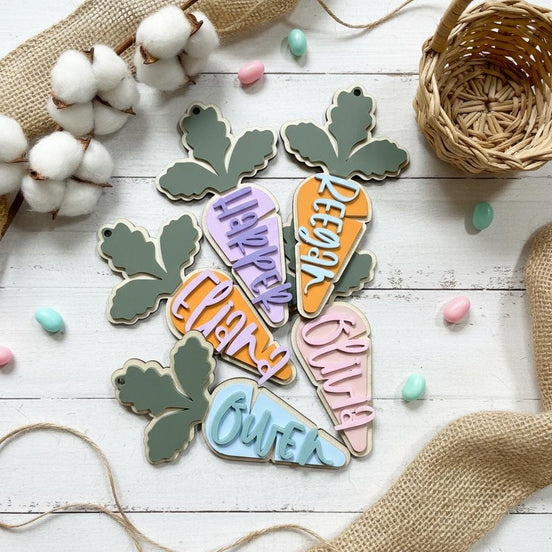 Personalized Easter Basket Name Tag  Carrot Name Tag  Custom Easter Basket Tag  Wooden Easter Tag  Easter Basket Decor  Kids Easter Bas