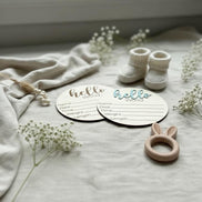 Personalized Baby Birth Announcement Sign  Hello World Wooden Round | Baby Stats Name Sign | Newborn Photo Prop | Baby Shower Gift | Nurser