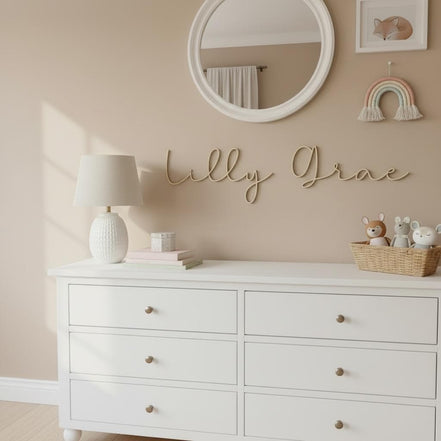 Personalized Wooden Name Sign for Nursery | Custom Baby Name Wall Decor | Laser Cut Birch Wood Sign | Script Nursery Name | 18 24 36