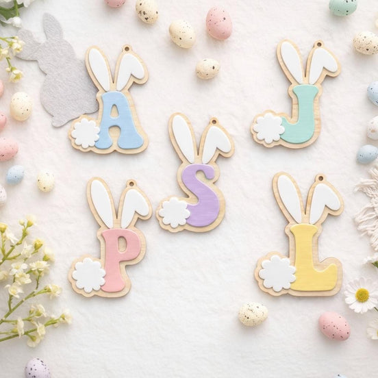 Personalized Easter Basket Tag SVG | Easter Initial Tag Laser File | Easter Tag SVG for Glowforge | Lightburn File | Bunny Basket Tag