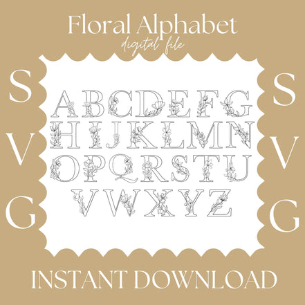 Floral Alphabet SVG Bundle | Decorative Letter SVG Files | AZ Floral Monogram Letters | Laser Cut, Engraving, Cricut, Glowforge, CNC Design