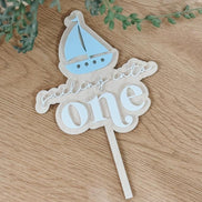 Sailboat First Birthday Cake Topper  Sailing Into One  Nautical 1st Birthday Decor  Personalized Name Option  Blue & White