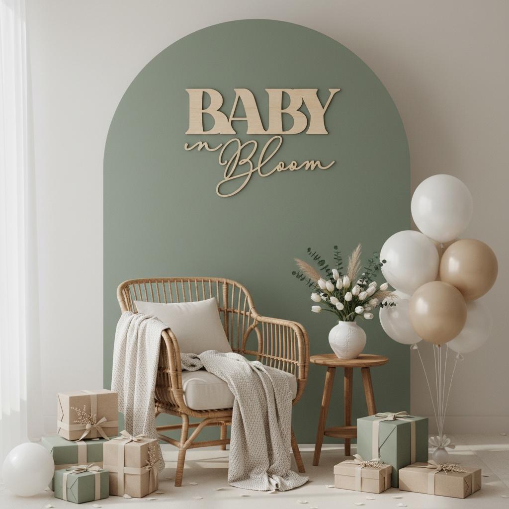 Baby in Bloom Sign | Baby Shower Welcome Sign | Wooden Baby Shower Decor | Floral Baby Shower Sign | Laser Cut Wood Baby Shower Backdrop |