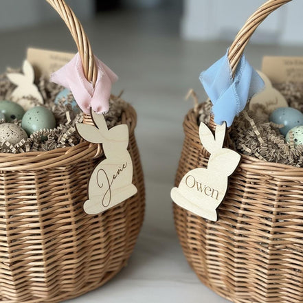 Personalized Easter Bunny Basket Tag | Custom Easter Basket Name Tag | Wooden Bunny Name Tag | Easter Basket Name Tag | Laser Cut Birch East
