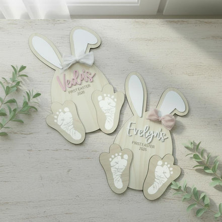 Personalized Baby First Easter Footprint Sign | Custom Bunny Footprint Keepsake | Newborn Easter Decor | Baby Footprint Plaque | Nursery
