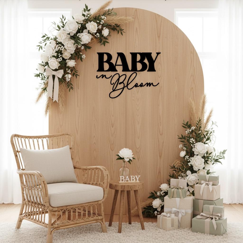 Baby in Bloom Sign | Baby Shower Welcome Sign | Wooden Baby Shower Decor | Floral Baby Shower Sign | Laser Cut Wood Baby Shower Backdrop |