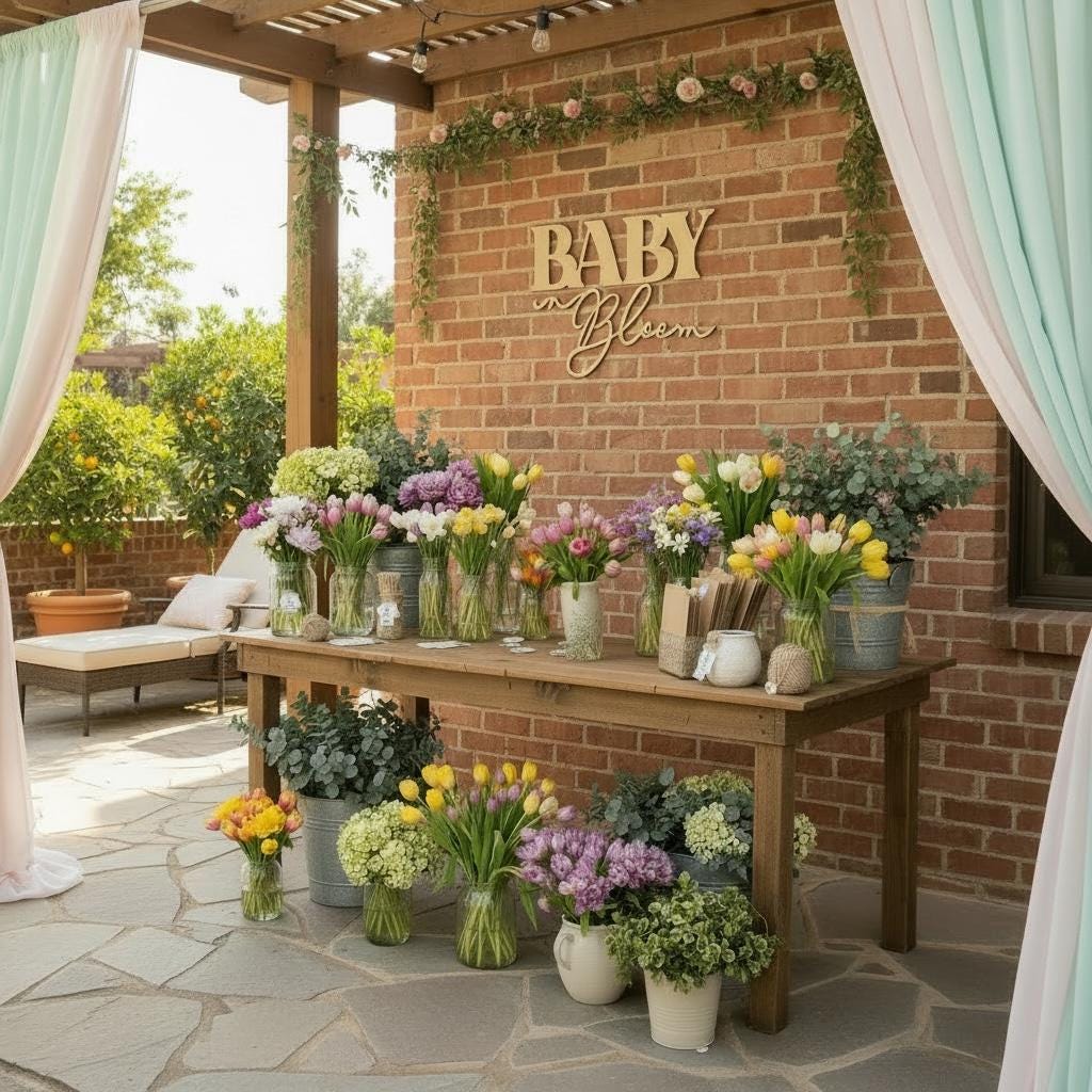 Baby in Bloom Sign | Baby Shower Welcome Sign | Wooden Baby Shower Decor | Floral Baby Shower Sign | Laser Cut Wood Baby Shower Backdrop |