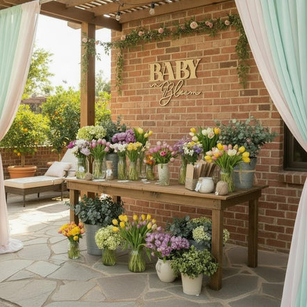 Baby in Bloom Sign | Baby Shower Welcome Sign | Wooden Baby Shower Decor | Floral Baby Shower Sign | Laser Cut Wood Baby Shower Backdrop |