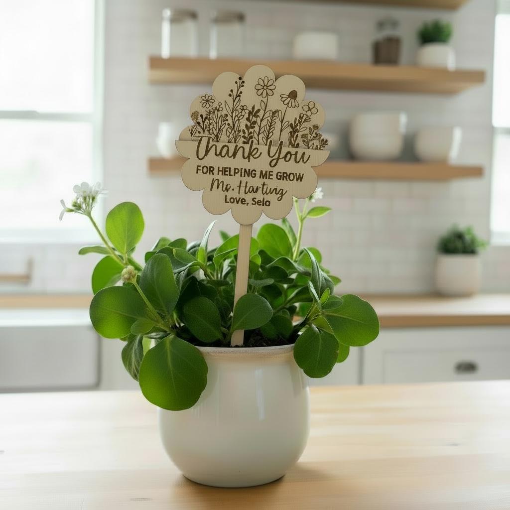 Personalized Teacher Gift Plant Stake, Gift Card Holder, Thank You Teacher Gift, End of Year Gift, Mothers Day Plant Pick, Custom Name Wood