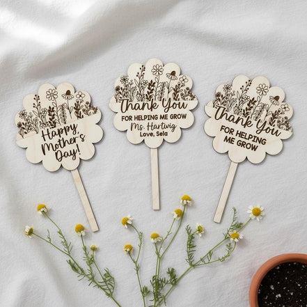 Personalized Teacher Gift Plant Stake, Gift Card Holder, Thank You Teacher Gift, End of Year Gift, Mothers Day Plant Pick, Custom Name Wood