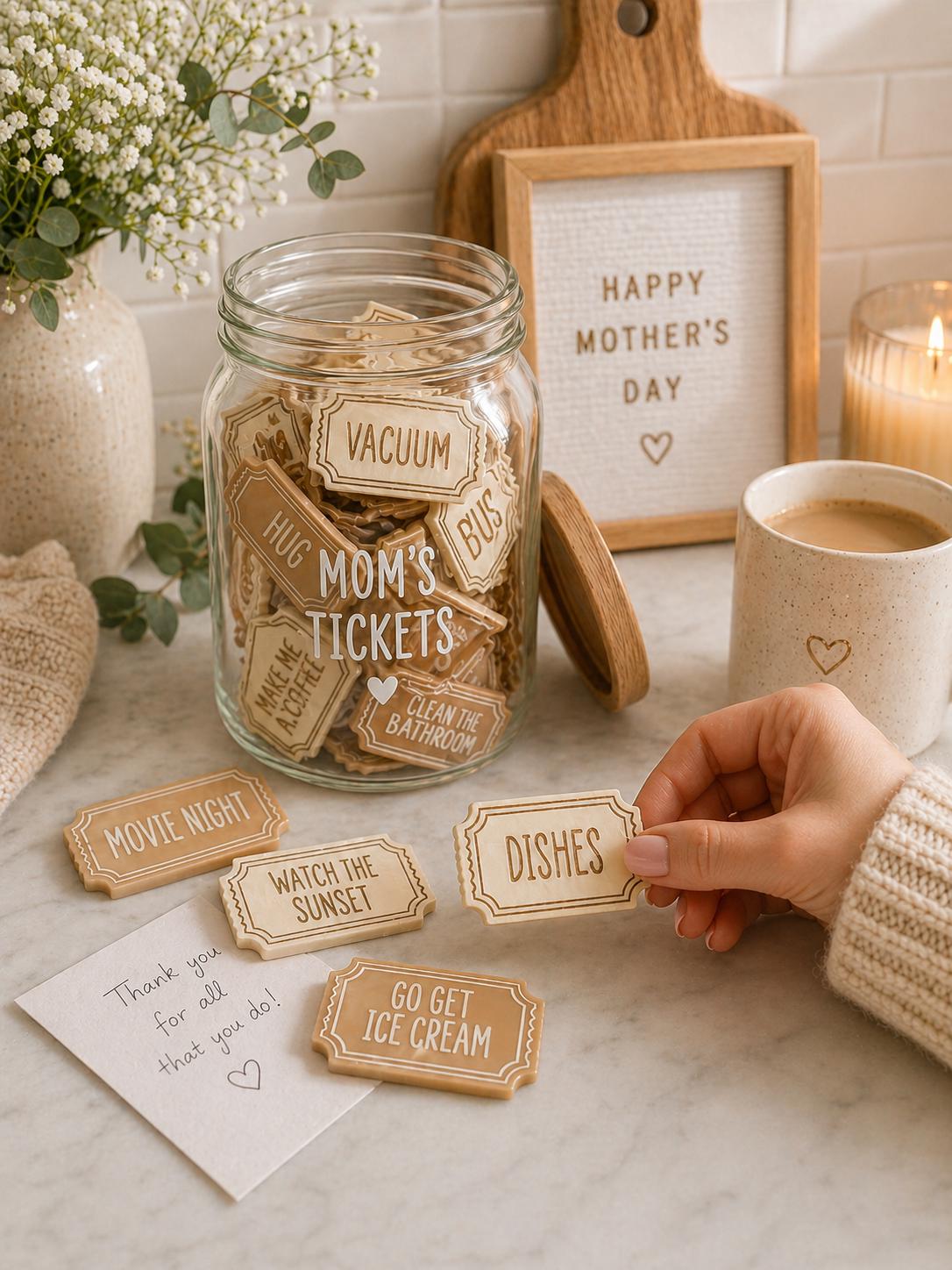 Mothers Day Coupon Tickets SVG | Mom Coupon Book | Chore & Date Night Tickets | Laser Cut File | Cricut SVG | Glowforge | Printable Coupons