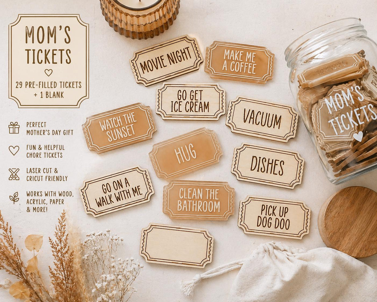 Mothers Day Coupon Tickets SVG | Mom Coupon Book | Chore & Date Night Tickets | Laser Cut File | Cricut SVG | Glowforge | Printable Coupons