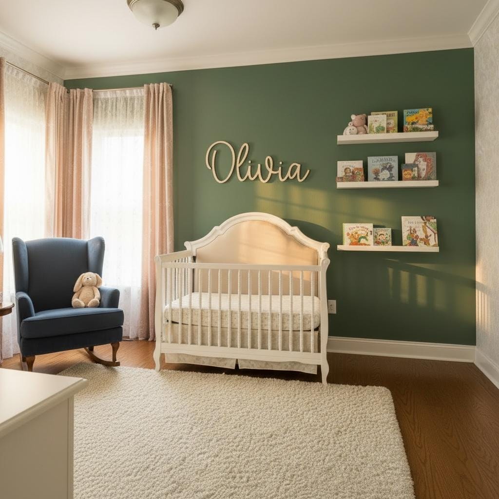 Personalized Wooden Name Sign for Nursery | Custom Baby Name Wall Decor | Laser Cut Birch Wood Sign | Script Nursery Name | 18 24 36
