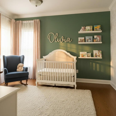 Personalized Wooden Name Sign for Nursery | Custom Baby Name Wall Decor | Laser Cut Birch Wood Sign | Script Nursery Name | 18 24 36
