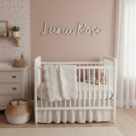 Personalized Wooden Name Sign for Nursery | Custom Baby Name Wall Decor | Laser Cut Birch Wood Sign | Script Nursery Name | 18 24 36 42