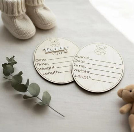 Teddy Bear Birth Stat Sign SVG | Laser Cut Baby Announcement Oval | Newborn Name Sign File | Glowforge LightBurn Ready cutting machine xtool