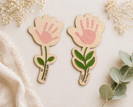 Mothers Day Handprint Flower SVG Bundle | 2 Flower Styles + Blank Hand | Kids Handprint Craft | Laser Cut File | Cricut SVG | Glowforge Mom