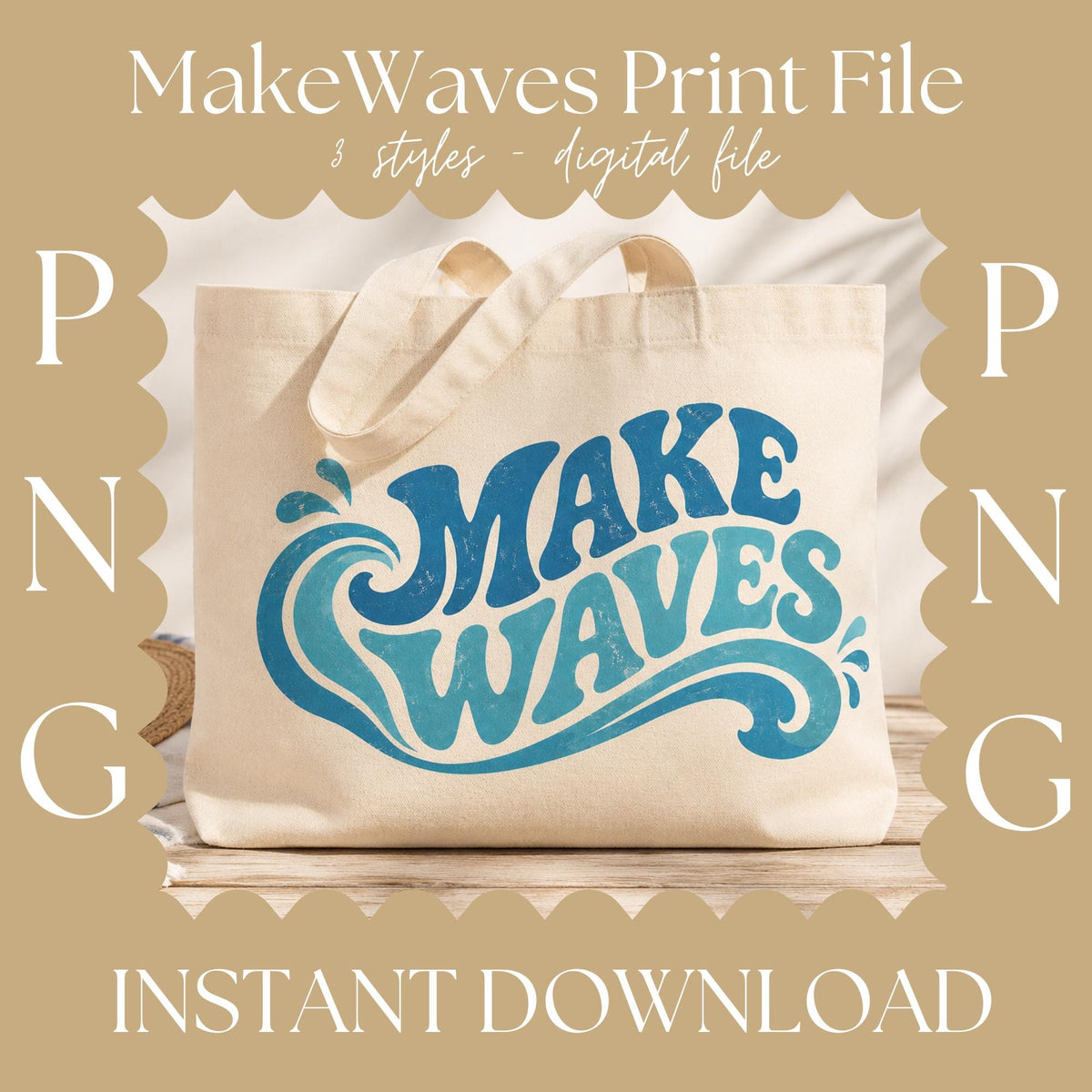 Make Waves SVG PNG, Retro Summer Wave Shirt Design, Beach Tote Bag Graphic, Surf SVG, Summer Vacation Cut File, Cricut Sublimation Design