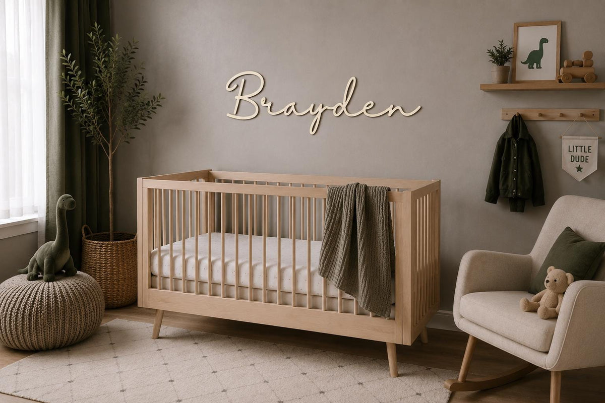 Personalized Wooden Name Sign for Nursery | Custom Baby Name Wall Decor | Laser Cut Birch Wood Sign | Script Nursery Name | 18 24 36