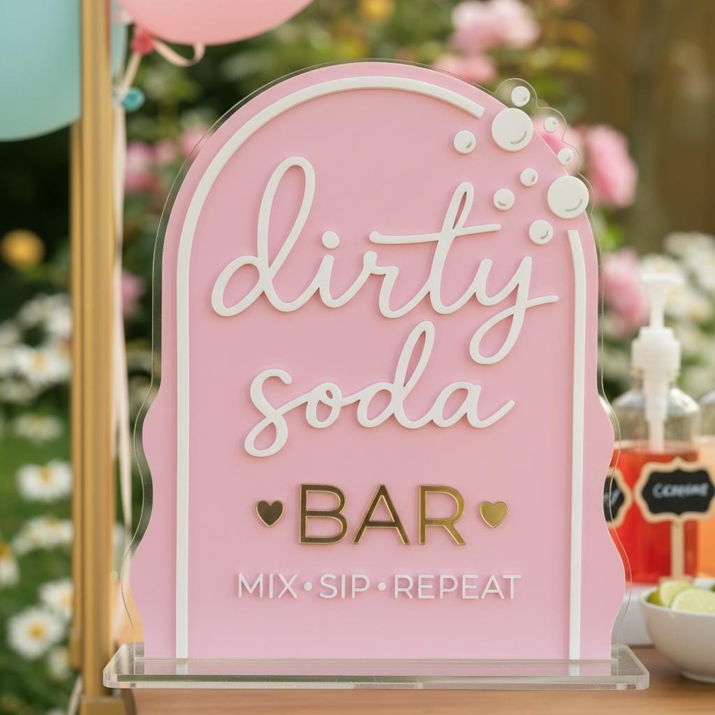 Acrylic Dirty Soda Bar Sign, Pink Soda Station Decor, Custom Drink Bar Sign, Birthday Party Decor, Baby Shower, Bridal Shower, Wedding Drink