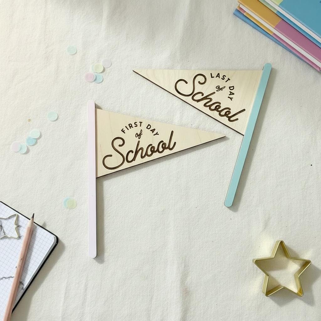 First Last Day School Pennant Flag, Double Sided Photo Prop, Kindergarten Milestone Sign