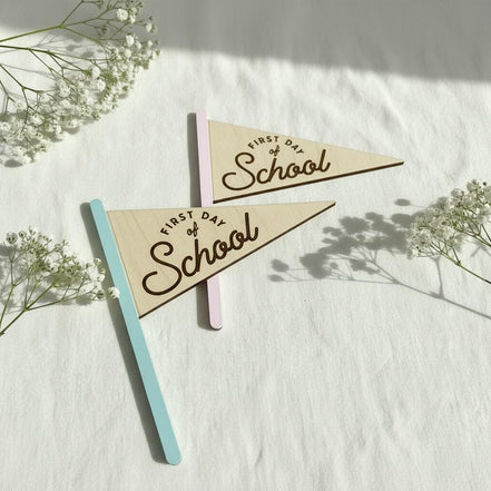 First Last Day School Pennant Flag, Double Sided Photo Prop, Kindergarten Milestone Sign