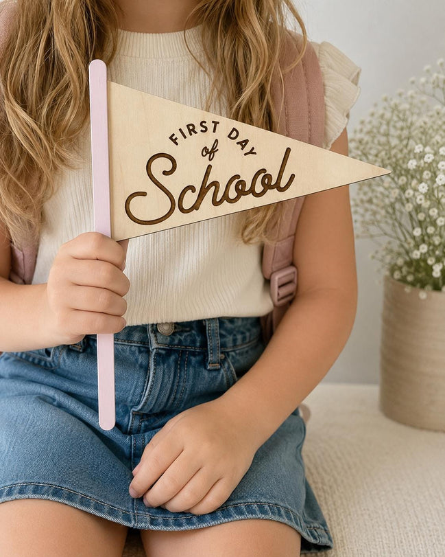 First Last Day School Pennant Flag, Double Sided Photo Prop, Kindergarten Milestone Sign