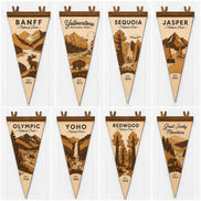 National Park Wood Pennant Flag | Laser Cut Birch National Park Wall Decor | 15 Inch Layered Wood Park Sign | Rustic Cabin Nursery Decor