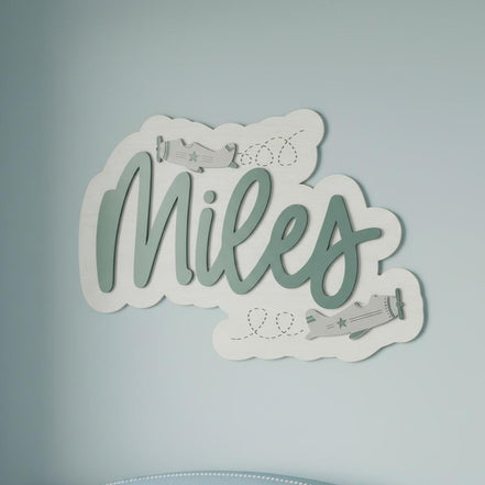 Personalized Airplane Name Sign, Airplane Nursery Decor, Wooden Kids Name Sign, Aviation Wall Decor, Pilot Bedroom Sign, Cloud Name