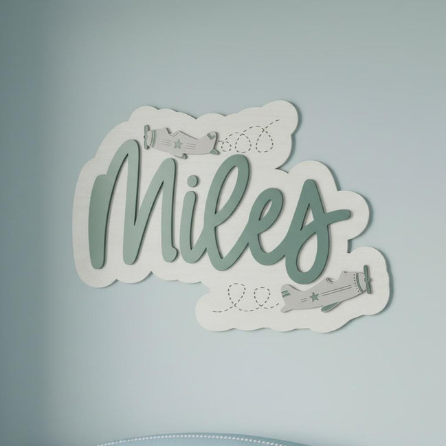 Personalized Airplane Name Sign, Airplane Nursery Decor, Wooden Kids Name Sign, Aviation Wall Decor, Pilot Bedroom Sign, Cloud Name