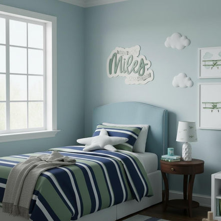 Personalized Airplane Name Sign, Airplane Nursery Decor, Wooden Kids Name Sign, Aviation Wall Decor, Pilot Bedroom Sign, Cloud Name