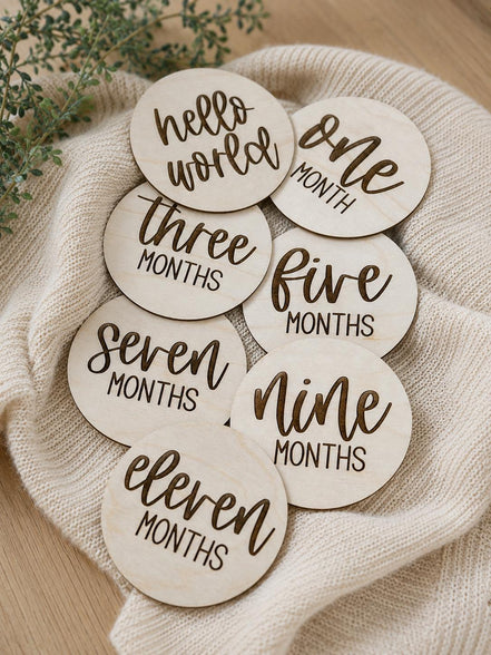 Baby Milestone Discs, Monthly Milestone Signs, Wooden Baby Month Markers, Newborn Photo Props, Hello World Baby Announcement