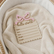 Baby Announcement Sign, Hello World Sign, Wooden Birth Announcement, Newborn Photo Prop, Baby Girl Hospital Announcement