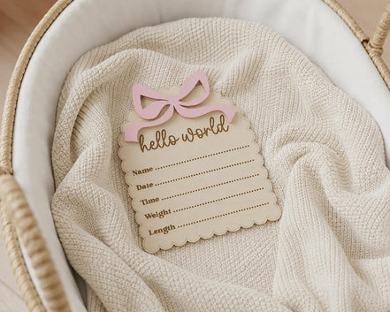 Baby Announcement Sign, Hello World Sign, Wooden Birth Announcement, Newborn Photo Prop, Baby Girl Hospital Announcement