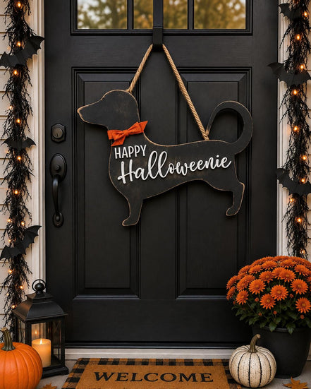 Happy Halloweenie Dachshund | Dachshund Sign | Halloween Sign | Dog Sign | Fromt Door Sign | Wiener Dog Sign | Halloweenie | Dog Mom