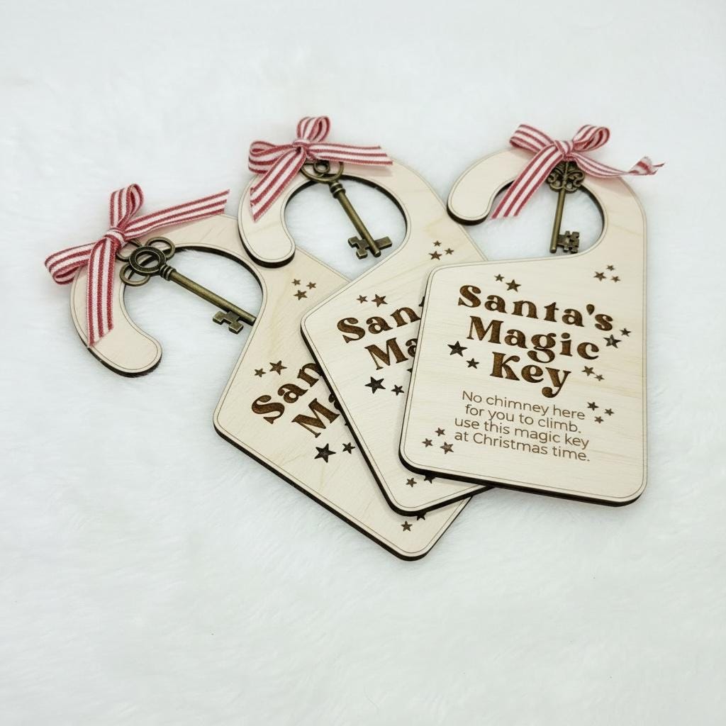 Santa Magic Key Door Hanger, Santa Key for No Chimney, Christmas Eve Tradition, Wooden Santa Key, Kids Christmas Keepsake