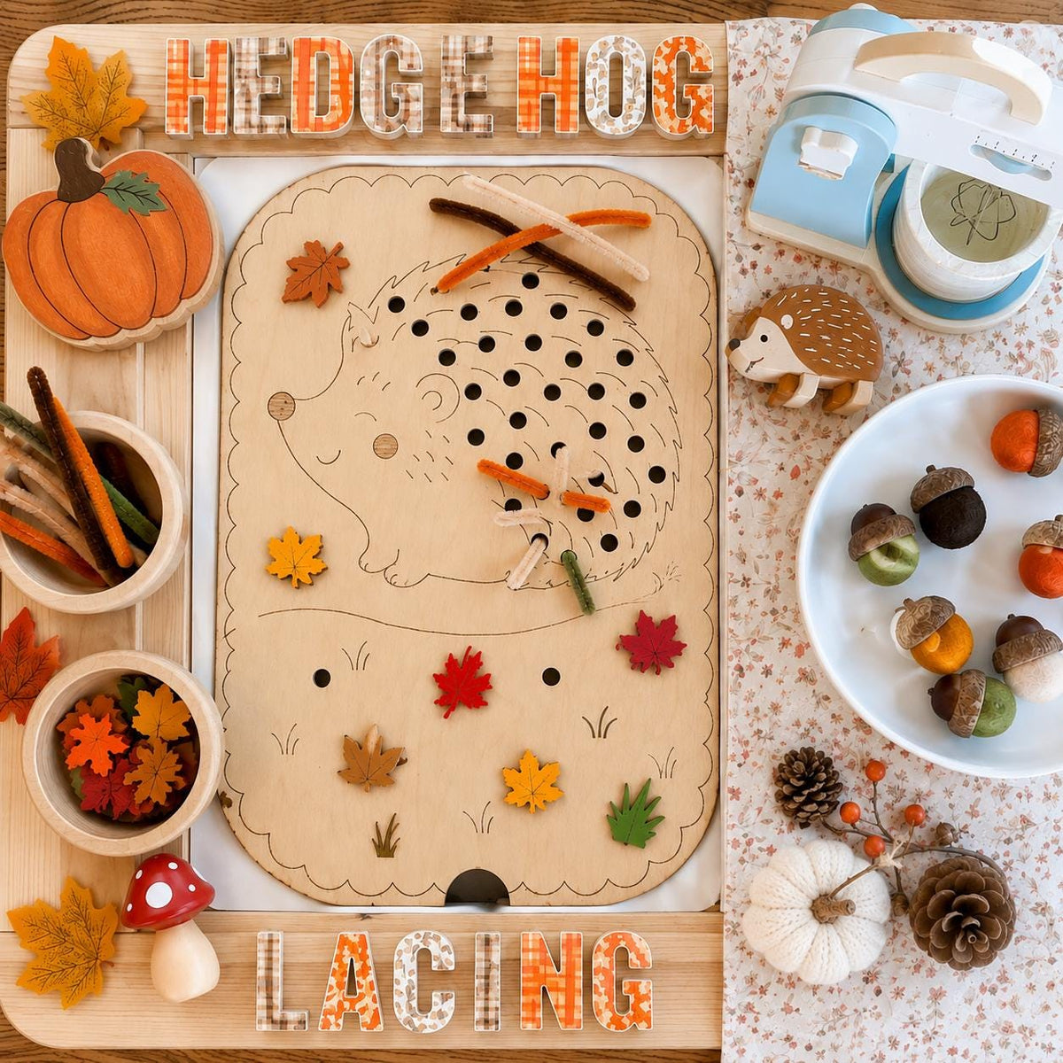 Hedgehog Sensory Bin Insert for IKEA Trofast | Montessori Fall Activity | Pipe Cleaner Fine Motor Toy | Autumn Sensory Table Insert