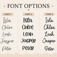 Three ghost-tag font options illustrated with sample names and Halloween accents.