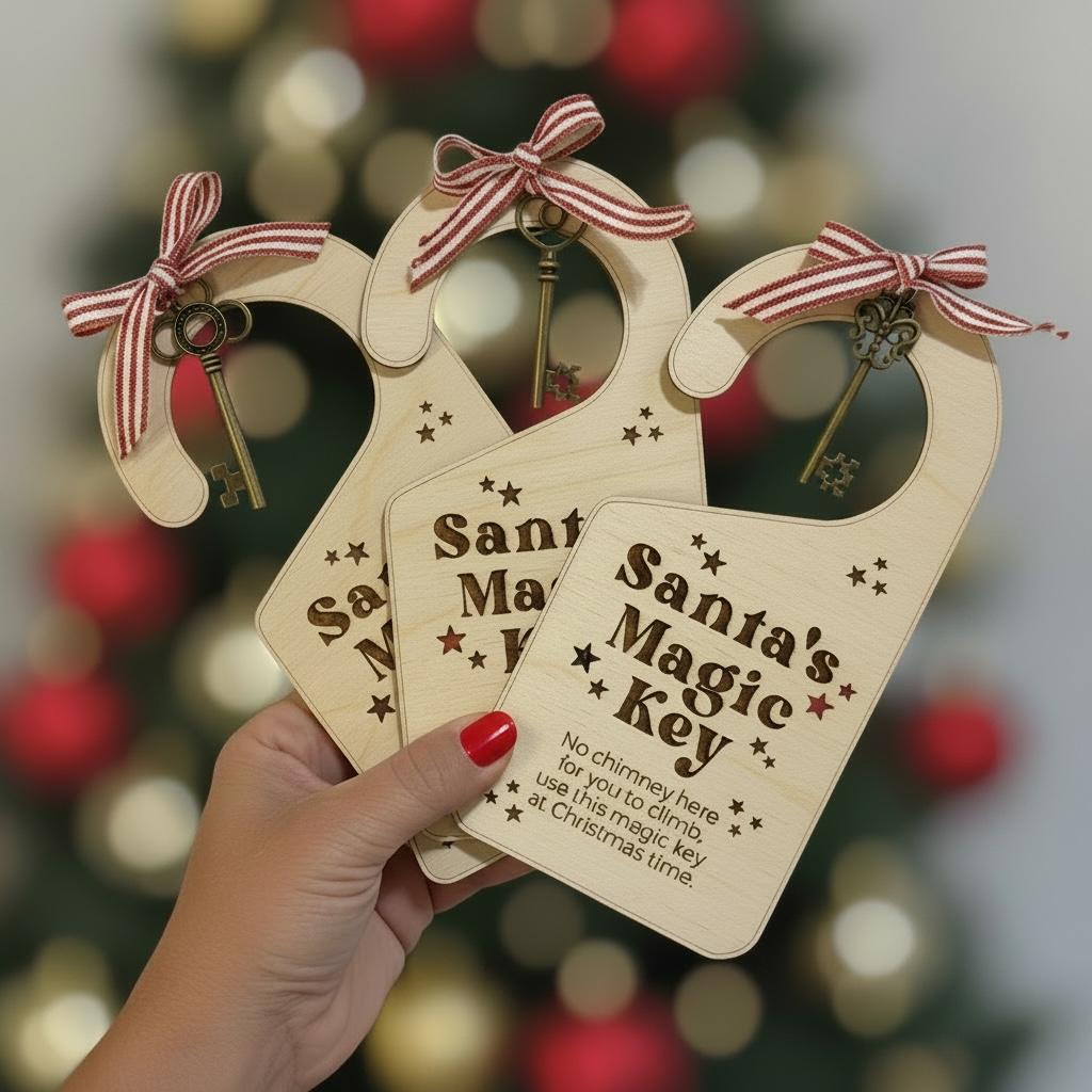Santa Magic Key Door Hanger, Santa Key for No Chimney, Christmas Eve Tradition, Wooden Santa Key, Kids Christmas Keepsake