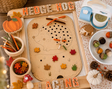Hedgehog Sensory Bin Insert for IKEA Trofast | Montessori Fall Activity | Pipe Cleaner Fine Motor Toy | Autumn Sensory Table Insert