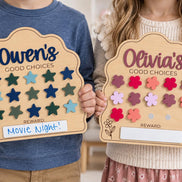 Personalized Kids Reward Chart, Wooden Behavior Chart with Stars or Flowers, Good Choices Chart