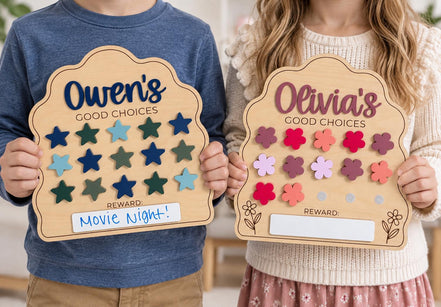Personalized Kids Reward Chart, Wooden Behavior Chart with Stars or Flowers, Good Choices Chart